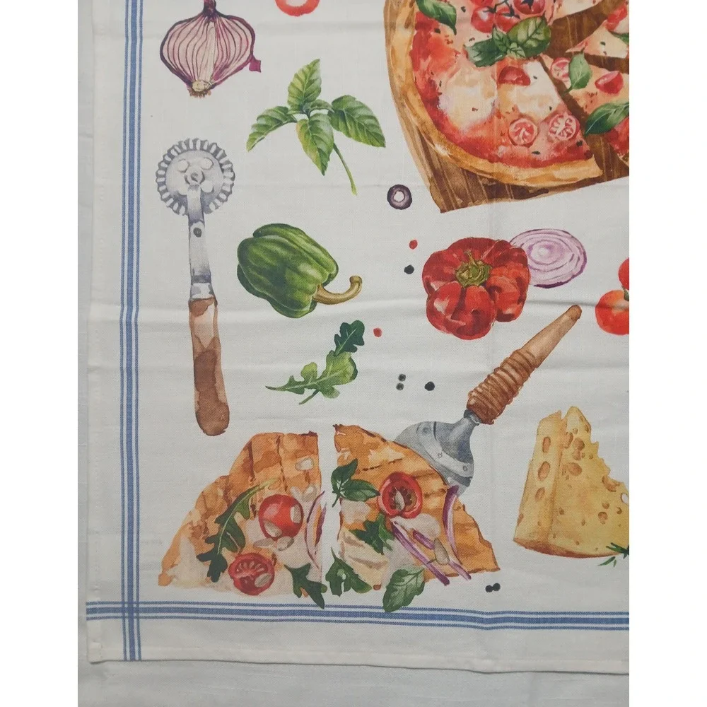 Sur la Table Pizza Watercolor Print Cotton Kitchen Dish Towel White Blue 20x30